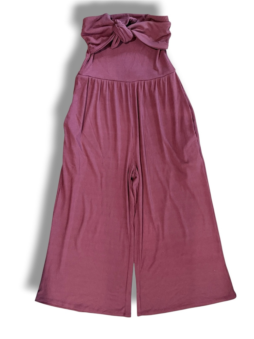 By Together Strapless Jumpsuit Knot-Front Wide Leg Cropped  Maeve Pink Medium